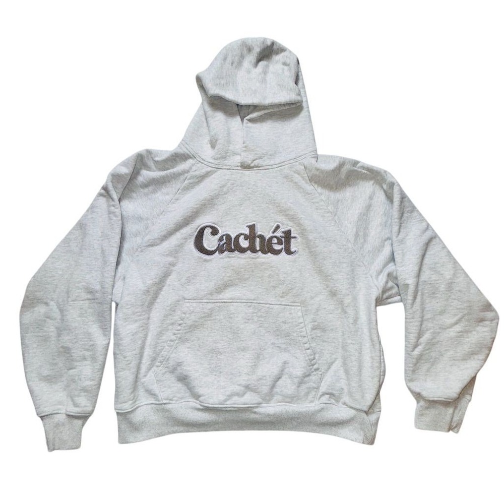 Cachet Unisex Gray Chenille‎ Logo Pullover Hoodie M Small Flaw Kangaroo Pocket